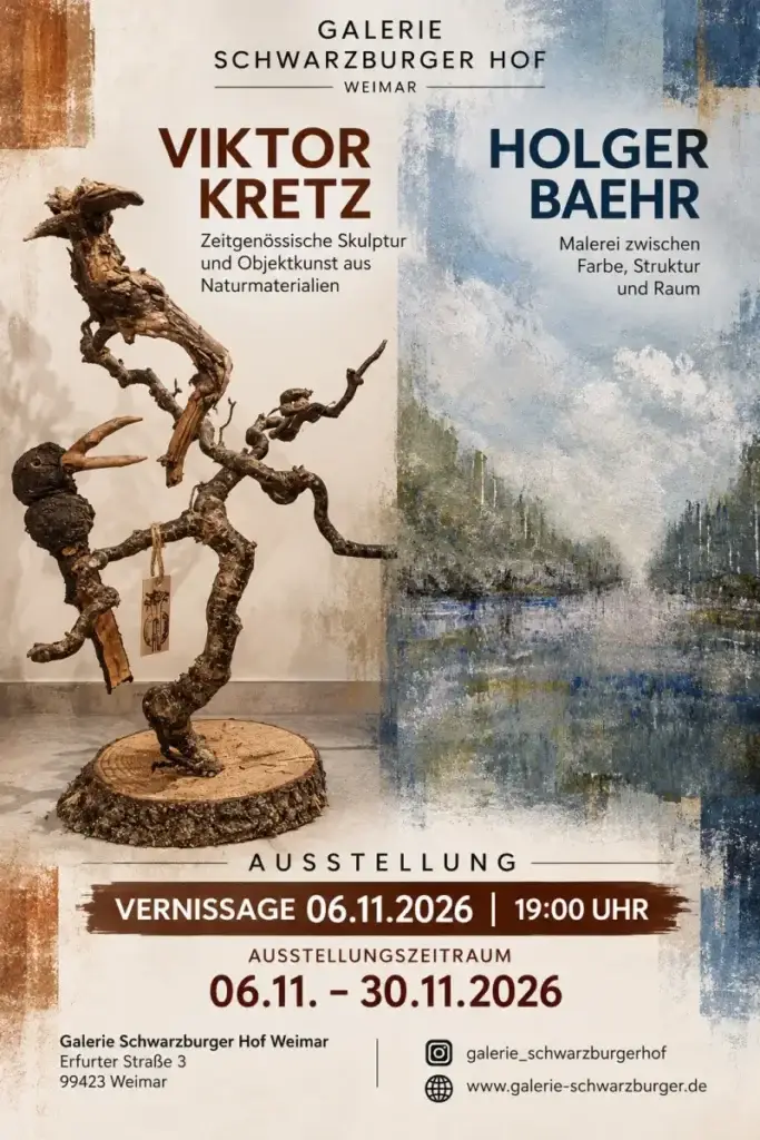 Infografik-Flyer zur Kretz und Baehr Ausstellung Weimar 2026